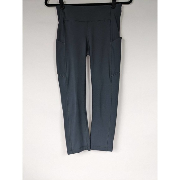 Lululemon Cropped Leggings Dark Grey 4 Pockets High Waist Zippered Athleisure - Picture 1 of 8